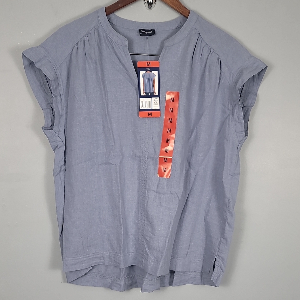 Splendid Heather Blue Gray Linen Blend Blouse